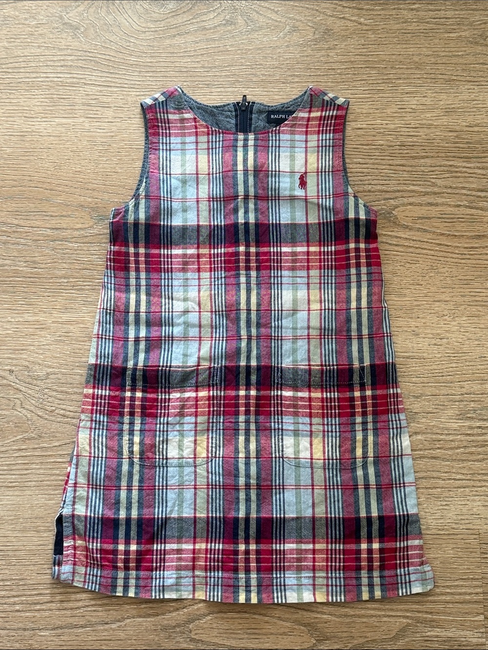 Ralph Lauren Red and Navy Plaid Sleeveless Girls Dress